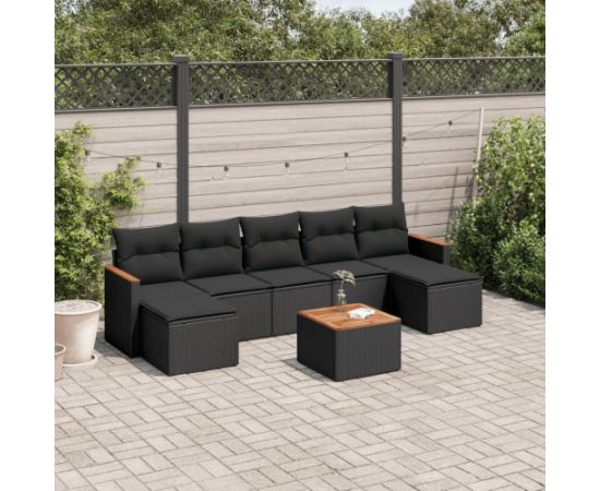 vidaXL 8-cz. zestaw wypoczynkowy do ogrodu, z poduszkami, czarny Dārza mēbeļu komplekti