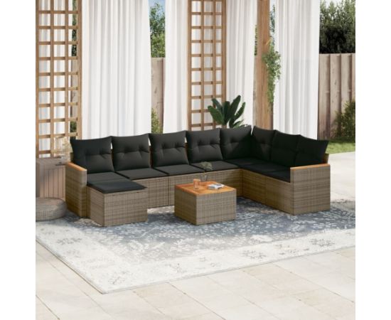 vidaXL 9-cz. zestaw mebli ogrodowych z poduszkami, szary, polirattan Dārza mēbeļu komplekti