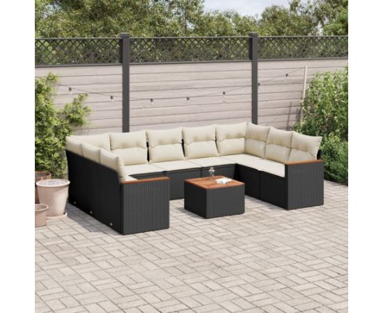 vidaXL 10-cz. zestaw wypoczynkowy do ogrodu, poduszki czarny rattan PE Dārza mēbeļu komplekti