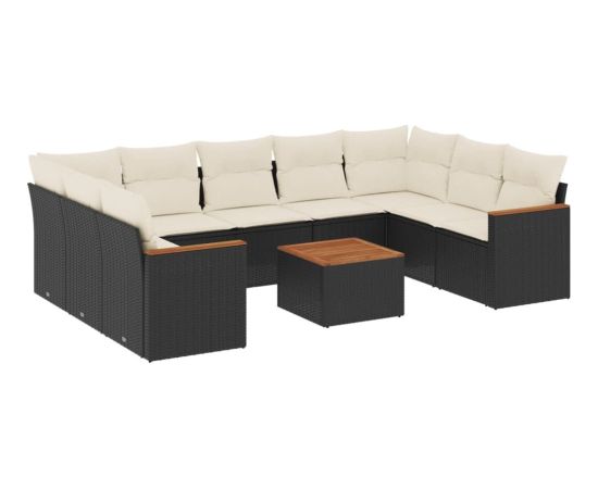 vidaXL 10-cz. zestaw wypoczynkowy do ogrodu, poduszki czarny rattan PE Dārza mēbeļu komplekti