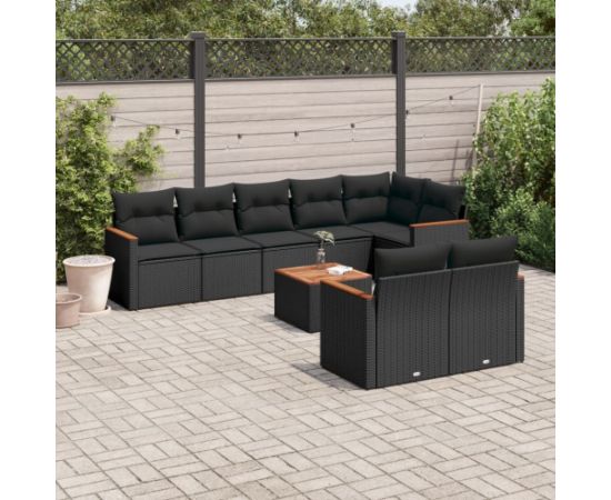 vidaXL 9-cz. zestaw wypoczynkowy do ogrodu, z poduszkami, czarny Dārza mēbeļu komplekti