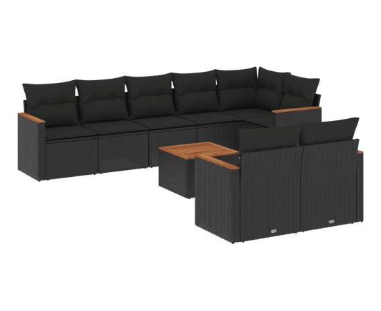 vidaXL 9-cz. zestaw wypoczynkowy do ogrodu, z poduszkami, czarny Dārza mēbeļu komplekti