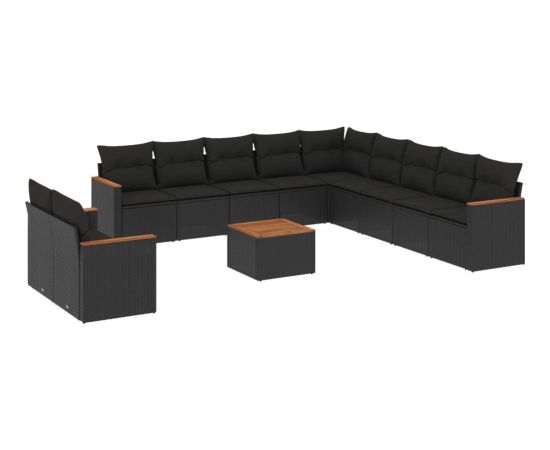 vidaXL 12-cz. zestaw mebli do ogrodu, z poduszkami, czarny, polirattan Dārza mēbeļu komplekti