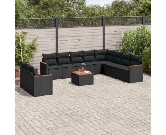 vidaXL 11-cz. zestaw wypoczynkowy do ogrodu, poduszki czarny rattan PE Dārza mēbeļu komplekti