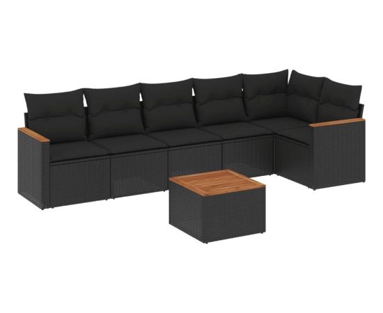 vidaXL 7-cz. zestaw wypoczynkowy do ogrodu, z poduszkami, czarny Dārza mēbeļu komplekti