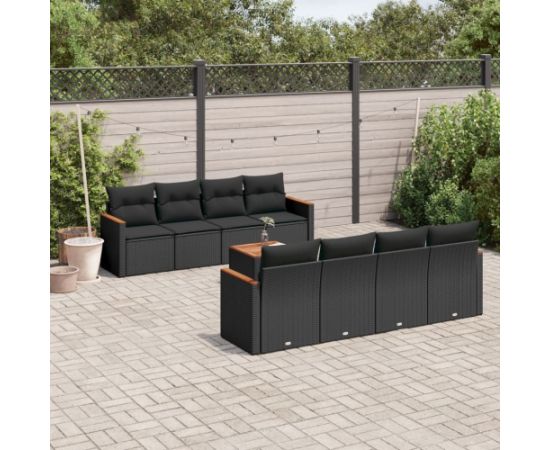 vidaXL 9-cz. zestaw wypoczynkowy do ogrodu, z poduszkami, czarny Dārza mēbeļu komplekti