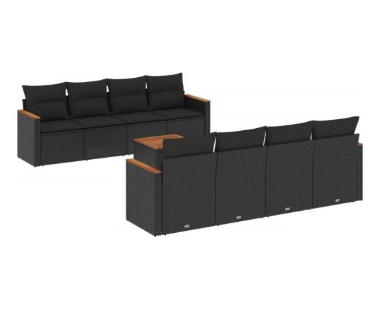 vidaXL 9-cz. zestaw wypoczynkowy do ogrodu, z poduszkami, czarny Dārza mēbeļu komplekti