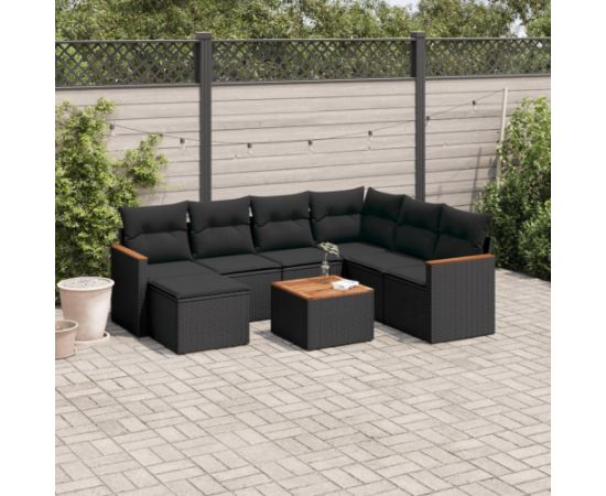 vidaXL 8-cz. zestaw wypoczynkowy do ogrodu, z poduszkami, czarny Dārza mēbeļu komplekti