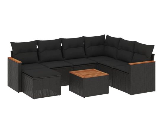 vidaXL 8-cz. zestaw wypoczynkowy do ogrodu, z poduszkami, czarny Dārza mēbeļu komplekti