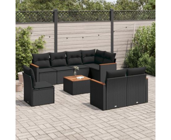 vidaXL 9-cz. zestaw wypoczynkowy do ogrodu, z poduszkami, czarny Dārza mēbeļu komplekti