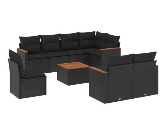 vidaXL 9-cz. zestaw wypoczynkowy do ogrodu, z poduszkami, czarny Dārza mēbeļu komplekti