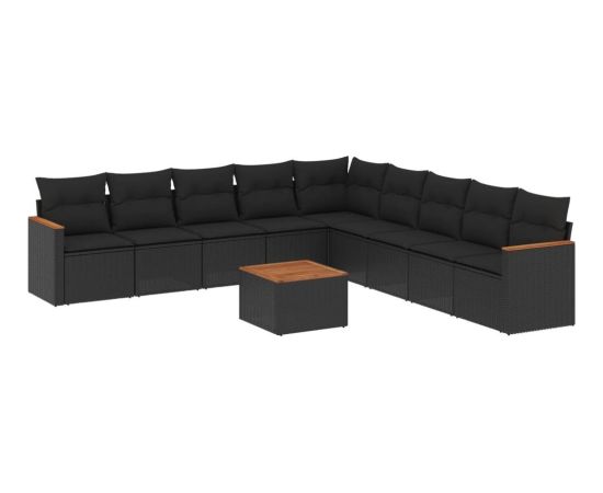 vidaXL 10-cz. zestaw wypoczynkowy do ogrodu, poduszki czarny rattan PE Dārza mēbeļu komplekti