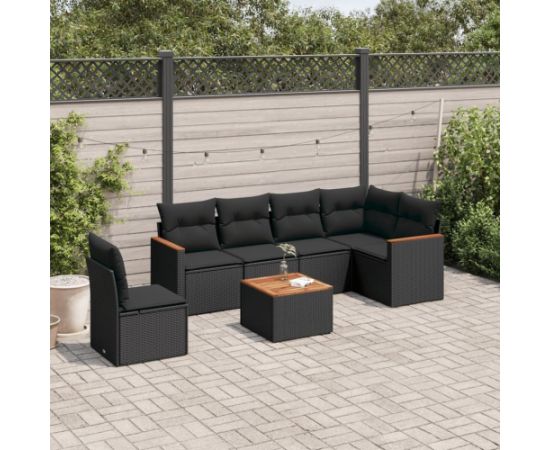 vidaXL 7-cz. zestaw wypoczynkowy do ogrodu, z poduszkami, czarny Dārza mēbeļu komplekti