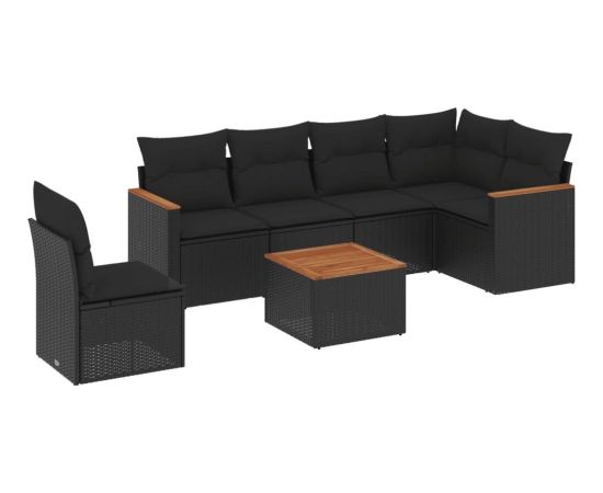 vidaXL 7-cz. zestaw wypoczynkowy do ogrodu, z poduszkami, czarny Dārza mēbeļu komplekti