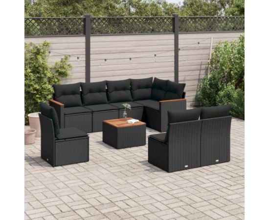 vidaXL 9-cz. zestaw wypoczynkowy do ogrodu, z poduszkami, czarny Dārza mēbeļu komplekti