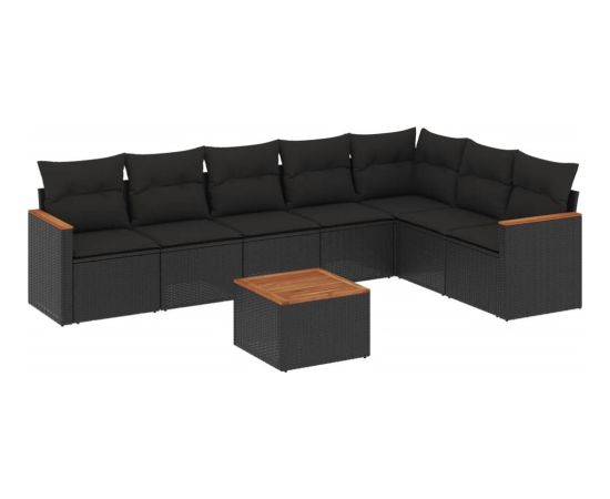 vidaXL 8-cz. zestaw wypoczynkowy do ogrodu, z poduszkami, czarny Dārza mēbeļu komplekti