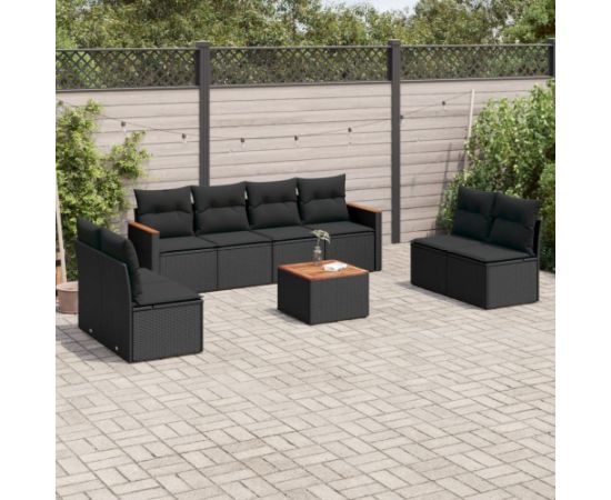 vidaXL 9-cz. zestaw wypoczynkowy do ogrodu, z poduszkami, czarny Dārza mēbeļu komplekti