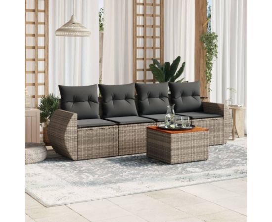 vidaXL 5-cz. zestaw wypoczynkowy do ogrodu, poduszki, szary rattan PE Dārza mēbeļu komplekti