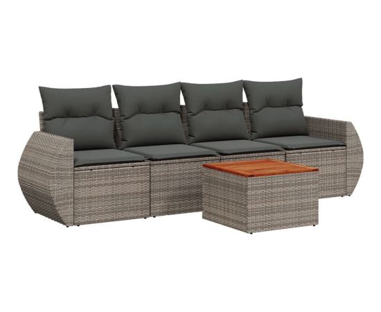 vidaXL 5-cz. zestaw wypoczynkowy do ogrodu, poduszki, szary rattan PE Dārza mēbeļu komplekti