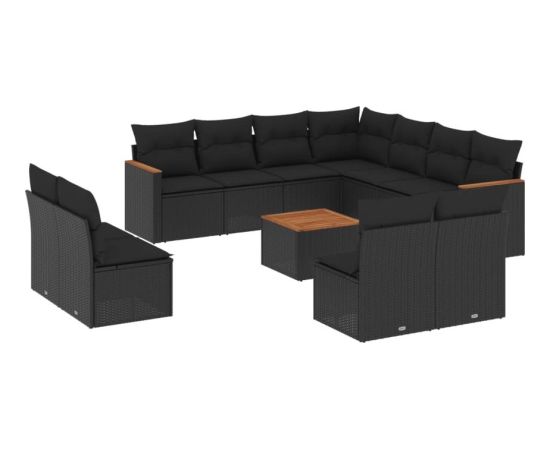 vidaXL 12-cz. zestaw mebli do ogrodu, z poduszkami, czarny, polirattan Dārza mēbeļu komplekti