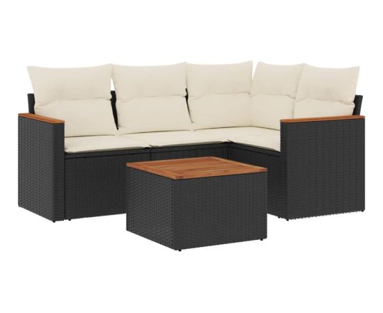 vidaXL 5-cz. zestaw wypoczynkowy do ogrodu, poduszki, czarny rattan PE Dārza mēbeļu komplekti