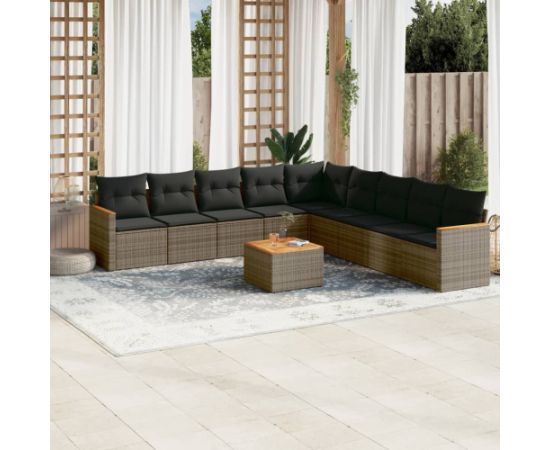 vidaXL 10-cz. zestaw wypoczynkowy do ogrodu, z poduszkami, szary Dārza mēbeļu komplekti