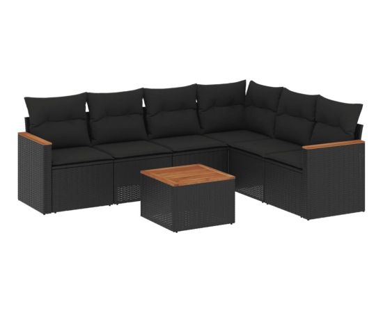 vidaXL 7-cz. zestaw wypoczynkowy do ogrodu, z poduszkami, czarny Dārza mēbeļu komplekti