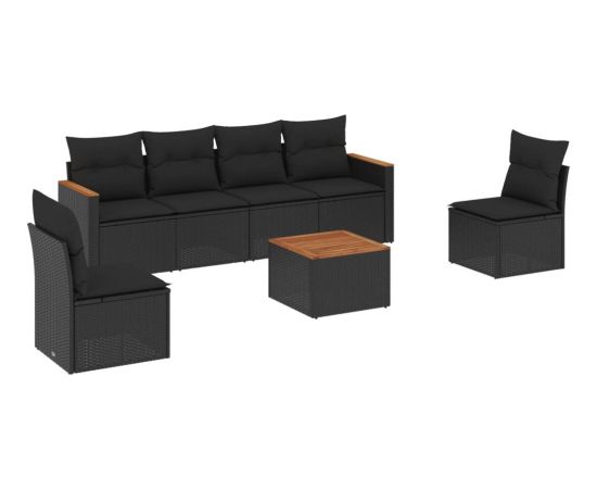 vidaXL 7-cz. zestaw wypoczynkowy do ogrodu, z poduszkami, czarny Dārza mēbeļu komplekti