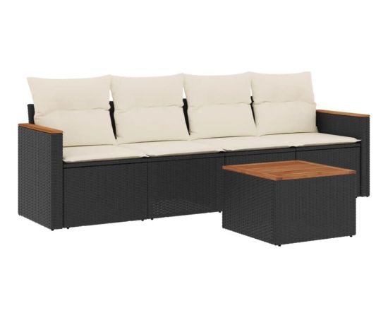 vidaXL 5-cz. zestaw wypoczynkowy do ogrodu, poduszki, czarny rattan PE Dārza mēbeļu komplekti