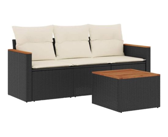 vidaXL 4-cz. zestaw wypoczynkowy do ogrodu, poduszki, czarny rattan PE Dārza mēbeļu komplekti