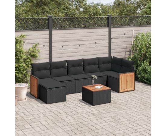 vidaXL 8-cz. zestaw wypoczynkowy do ogrodu, z poduszkami, czarny Dārza mēbeļu komplekti