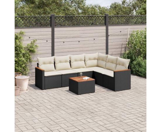 vidaXL 7-cz. zestaw wypoczynkowy do ogrodu, z poduszkami, czarny Dārza mēbeļu komplekti