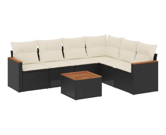 vidaXL 7-cz. zestaw wypoczynkowy do ogrodu, z poduszkami, czarny Dārza mēbeļu komplekti