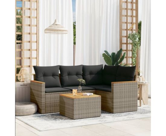 vidaXL 5-cz. zestaw wypoczynkowy do ogrodu, poduszki, szary rattan PE Dārza mēbeļu komplekti