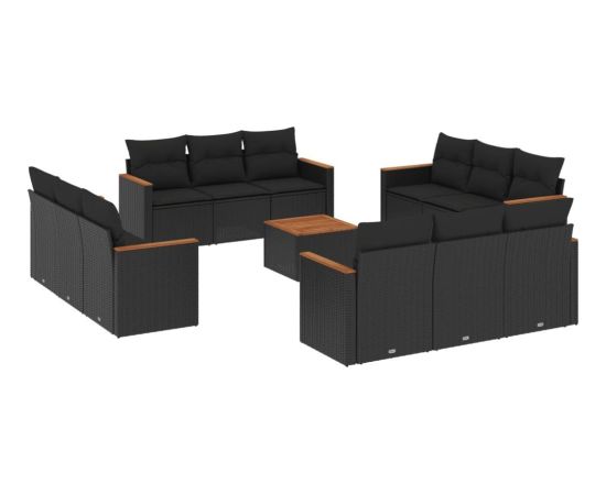 vidaXL 13-cz. zestaw mebli do ogrodu, poduszki, czarny, rattan PE Dārza mēbeļu komplekti