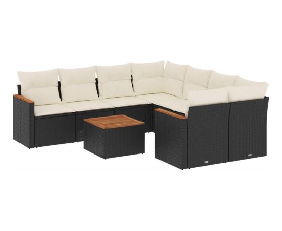 vidaXL 9-cz. zestaw wypoczynkowy do ogrodu, z poduszkami, czarny Dārza mēbeļu komplekti