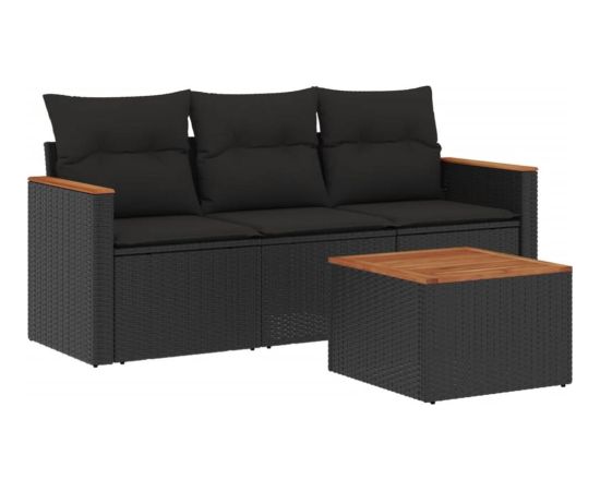 vidaXL 4-cz. zestaw wypoczynkowy do ogrodu, poduszki, czarny rattan PE Dārza mēbeļu komplekti