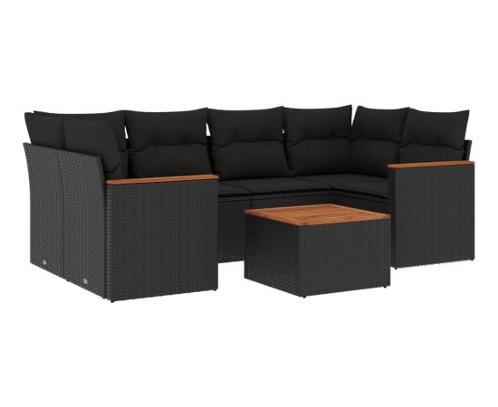 vidaXL 7-cz. zestaw wypoczynkowy do ogrodu, z poduszkami, czarny Dārza mēbeļu komplekti