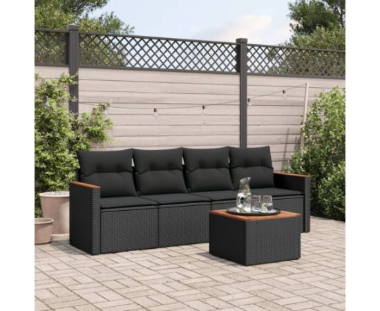 vidaXL 5-cz. zestaw wypoczynkowy do ogrodu, poduszki, czarny rattan PE Dārza mēbeļu komplekti