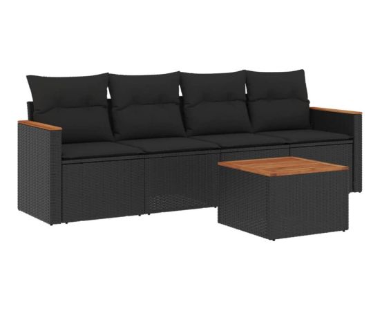 vidaXL 5-cz. zestaw wypoczynkowy do ogrodu, poduszki, czarny rattan PE Dārza mēbeļu komplekti