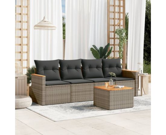 vidaXL 5-cz. zestaw wypoczynkowy do ogrodu, poduszki, szary rattan PE Dārza mēbeļu komplekti