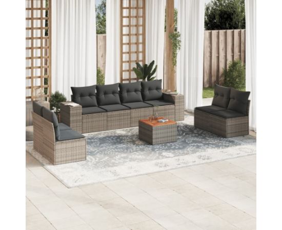 vidaXL 9-cz. zestaw mebli ogrodowych z poduszkami, szary, polirattan Dārza mēbeļu komplekti