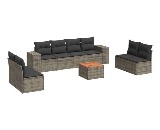 vidaXL 9-cz. zestaw mebli ogrodowych z poduszkami, szary, polirattan Dārza mēbeļu komplekti