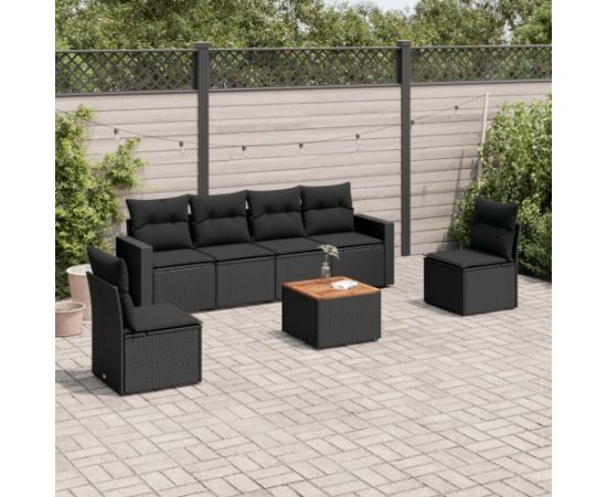 vidaXL 7-cz. zestaw wypoczynkowy do ogrodu, z poduszkami, czarny Dārza mēbeļu komplekti