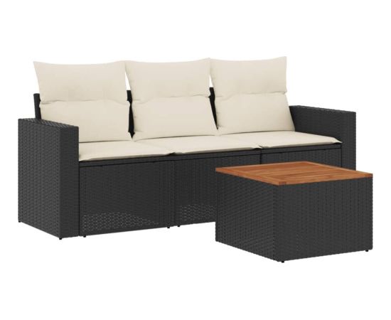 vidaXL 4-cz. zestaw wypoczynkowy do ogrodu, poduszki, czarny rattan PE Dārza mēbeļu komplekti