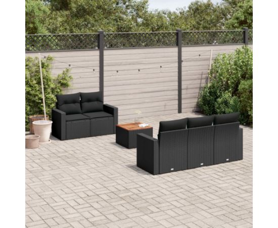 vidaXL 6-cz. zestaw mebli ogrodowych z poduszkami, czarny polirattan Dārza mēbeļu komplekti