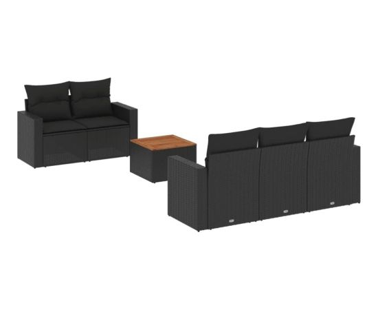 vidaXL 6-cz. zestaw mebli ogrodowych z poduszkami, czarny polirattan Dārza mēbeļu komplekti