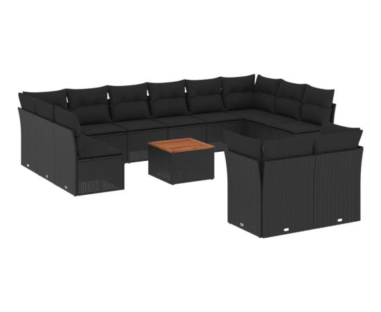 vidaXL 13-cz. zestaw mebli do ogrodu, poduszki, czarny, rattan PE Dārza mēbeļu komplekti