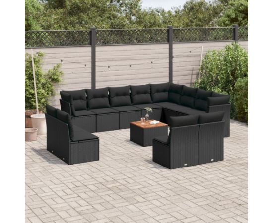vidaXL 13-cz. zestaw mebli do ogrodu, poduszki, czarny, rattan PE Dārza mēbeļu komplekti