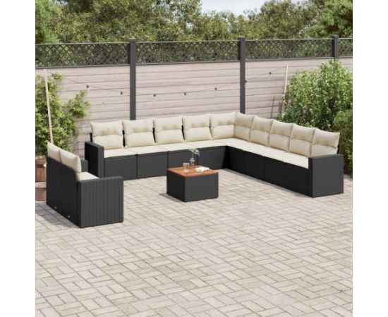 vidaXL 12-cz. zestaw mebli do ogrodu, z poduszkami, czarny, polirattan Dārza mēbeļu komplekti